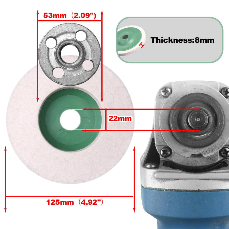 ATOPLEE Wool Polishing Disc, Pack of 5 125mm DIA Polishing Disc for Angle Grinder, Wool Felt Polishing Disc for Metal, Marble, Wood (Hole Diameter: 22mm） 125mm DIA, 8mm THK, 5pcs