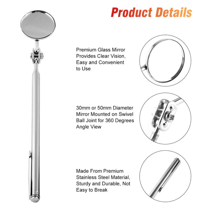 Retractable Round Inspection Mirror Telescoping Mirror Round Telescopic Mirror Tool Hand Tool with Handle for Mechanics Cars(30×600mm Pen Clip)