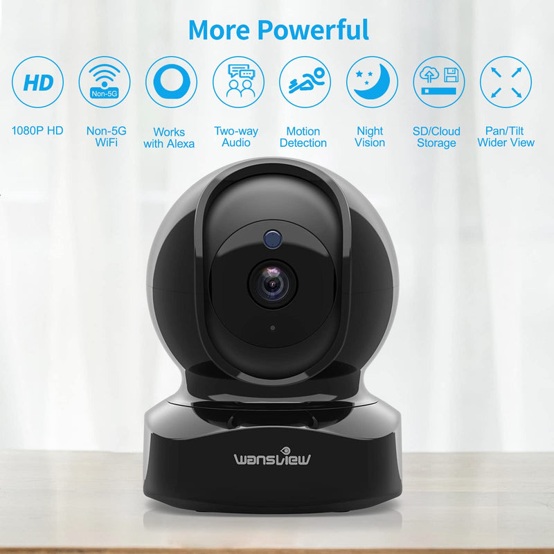wansview Wireless Security Camera, IP Camera 1080P HD, WiFi Home Indoor Camera for Baby/Pet/Nanny, Motion Detection, 2 Way Audio Night Vision, Works with Alexa, with TF Card Slot and Cloud Black