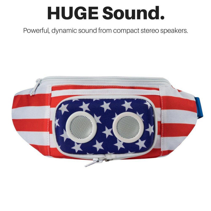 American Flag Fannypack with Speakers. Bluetooth Fanny Pack for Parties/Festivals/Raves/Beach/Boats. Rechargeable, Works with iPhone & Android. (2021 Edition)