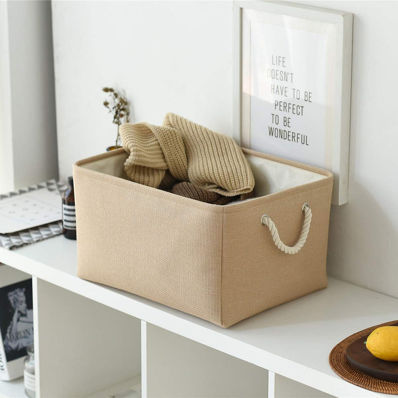 TheWarmHome Storage Basket Decorative Storage Basket Closet Basket with Handles Dog Toy Basket Cloth Baskets for Storage Rectangular Storage Basket (Beige, 17.7L×13.8W×9.8H) Beige Extra Large - 1 Pack