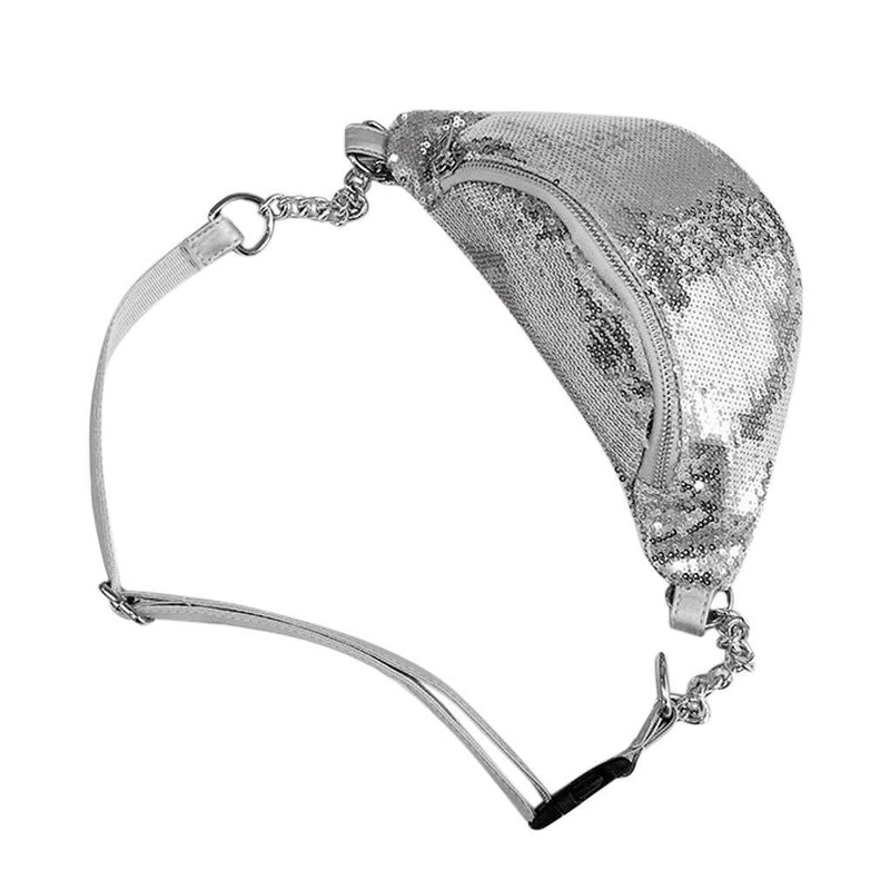 RARITYUS Sparkly Sequin Fanny Packs Glitter Waist Bag with Adjustable Strap for Women Girls Unisex Silver