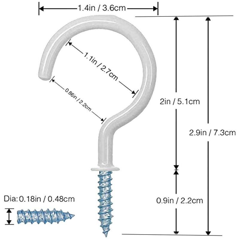 15pcs 2.9Inch White Vinyl Coated Screw-in Ceiling Hooks Cup Hooks Indoor and Outdoor Use, Screw Hook