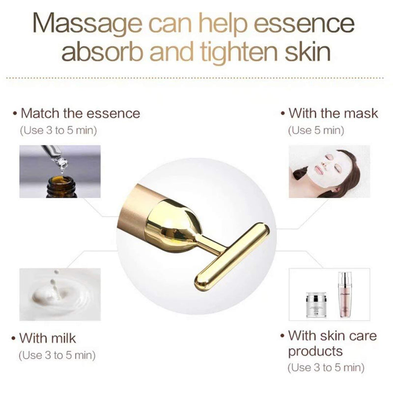 GOODYBUY Beauty Bar 24k Gold Skin Care Face Massager Roller, 2 in 1 Electric 3D Roller and T Shape Energy Beauty Bar for Face Lift and Skin Tightening