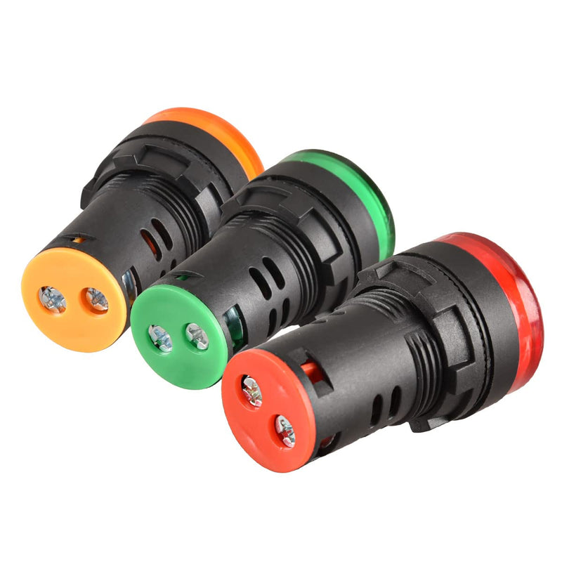 Heschen AD16-22D/S LED Indicator Light 22mm 12V DC 20mA Red Green Yellow Pack of 3