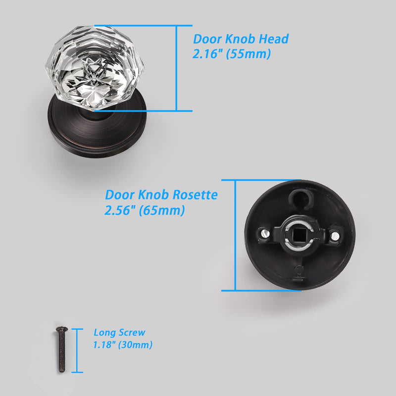 KNOBWELL 1 Pack Crystal Individual Dummy Door Knob, Single Sided Classic Rosette Faceted Crystal Door Knobs, Antique Oil Rubbed Bronze Finish Clear Glass Door Knobs