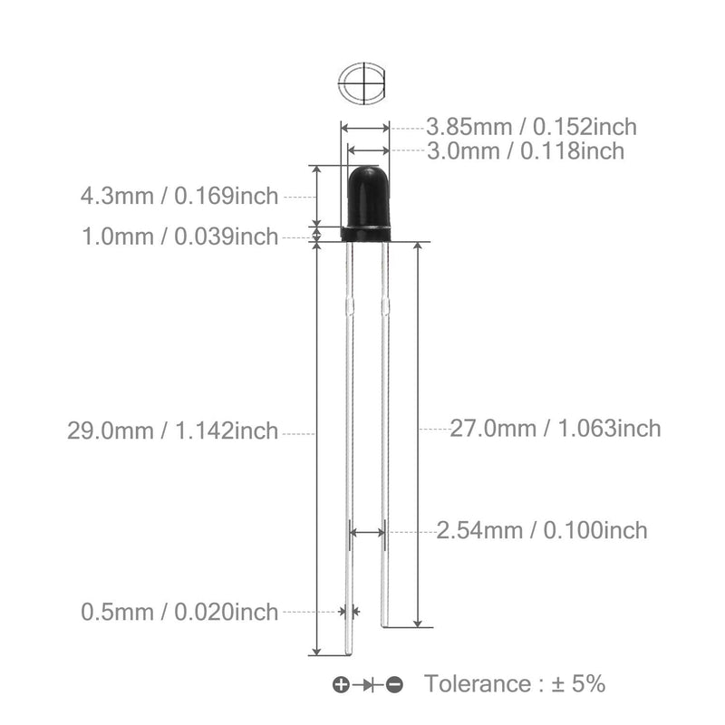 Chanzon 100 pcs 3mm Infrared Ray IR 940nm Receiver LED Diode Lights (Black Round Lens DC 20mA) Lighting Bulb Lamps Electronics Components Indicator Light Emitting Diodes G) 3mm 940nm Ir Receiver (100pcs)