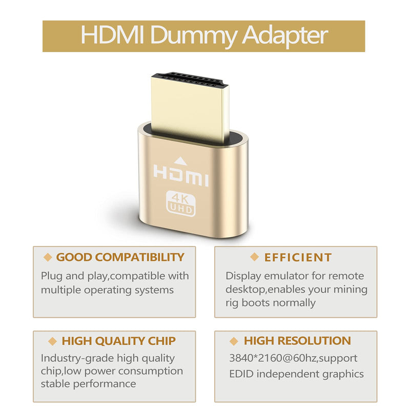 4K HDMI Dummy Plug,High Resolution Virtual Monitor Display Emulator,3840x2160@60Hz Adapter for Ethereum ETH ZEC BTC Mining, Compatible with Windows Mac OSX - 3 PC 0.79*0.12*0.67 in