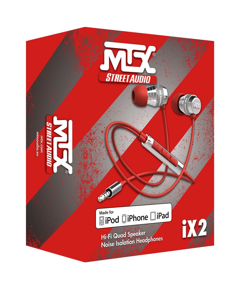 MTX Audio IX2-Red Street Audio In Ear Acoustic Monitors - Red Standard Packaging