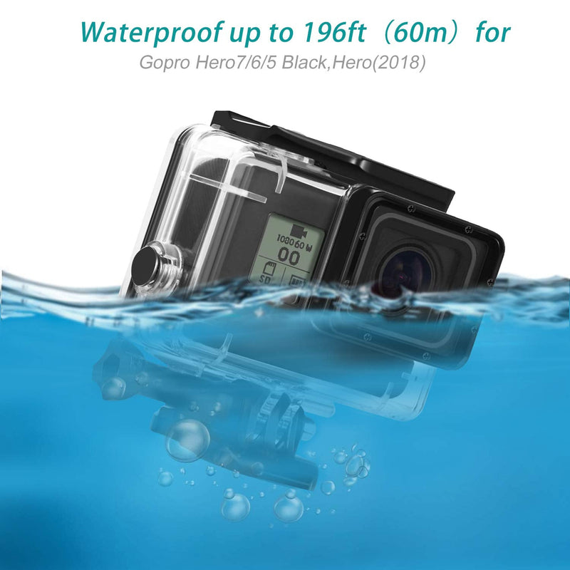 Waterproof Housing Case for GoPro Hero 7/6/5 Black(2018), HONGDAK 169FT/60M Waterproof Case Diving Protective Housing Shell for GoPro Action Camera Underwater Dive Case Shell with Mount & Thumbscrew for Gopro Hero 5/6/7