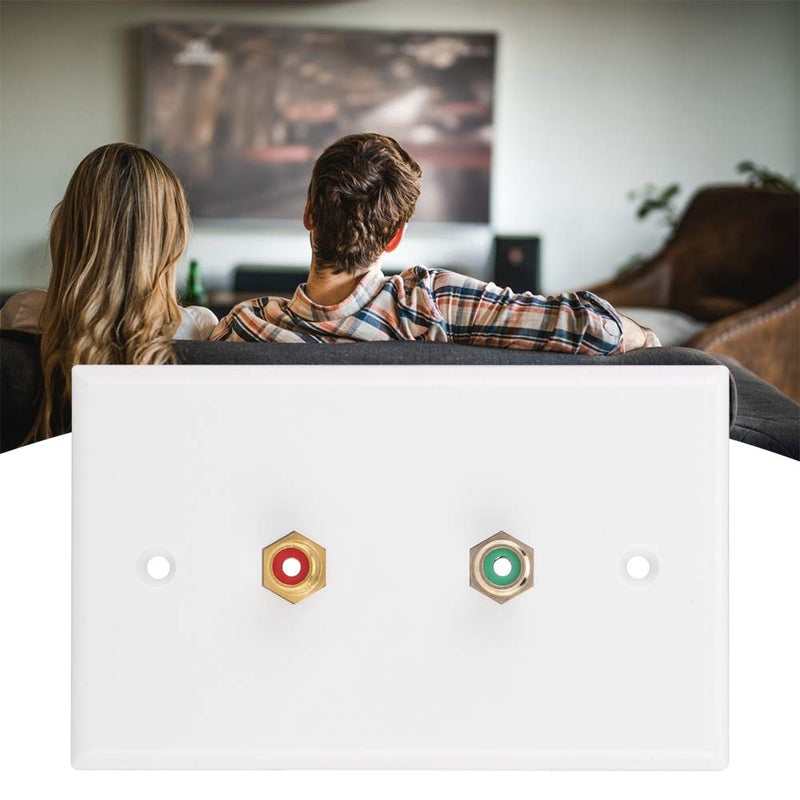2-Port RCA Panel, Multi-Functional RCA Connector Wall Plate Insert Interfaces for Office Building Subwoofer Audio Port, US Standard, White
