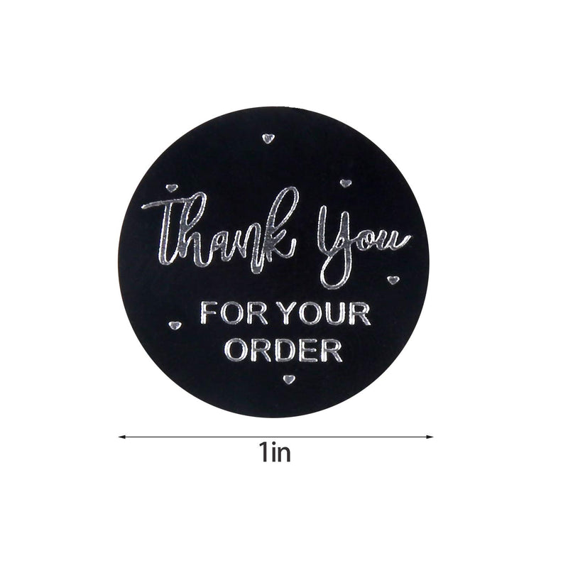 DIYASY 500PCS Thank You Stickers, 1 Inch Thank You Sticker Labels Self Adhesive Round Stickers for Business Packaging and Envelope Sealing, Black Sliver Black Silvery