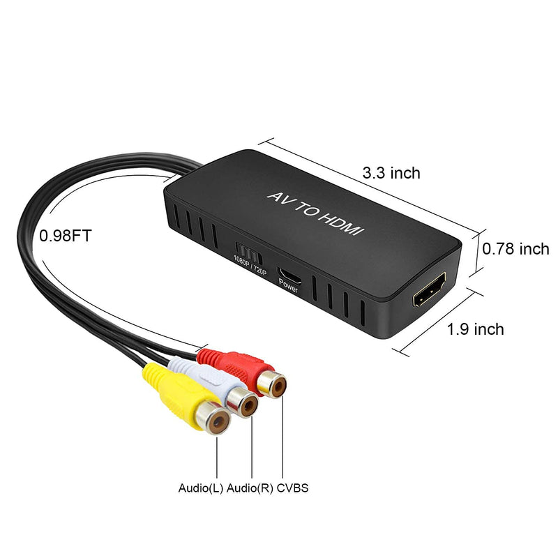 RCA to HDMI Converter, RuiPuo Composite to HDMI Adapter Support 1080P, PAL/NTSC Compatible with WII, WII U, PS one, PS2, PS3, STB, Xbox, VHS, VCR, Blue-Ray DVD,HDM Capture Card (RCA TO HDMI Converter)