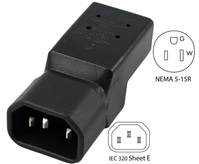 Conntek 30130 IEC C14 to NEMA 5-15R Plug Adapter 10Amp
