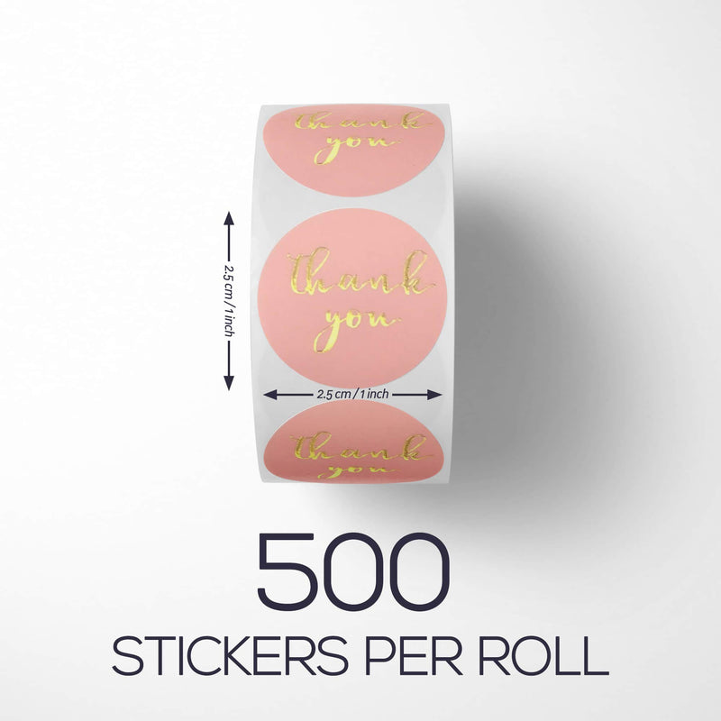 Unihom - Thank You Stickers Roll (Set of 2, 1000 pcs) 2.5 cm / 1 inch Self Adhesive Label Roll Boutique Supplies for Business Letter, Gift Packaging, Customer Mailer & Retail Bag (Pink & Gold) 2.5cm / 1 inch Pink+gold