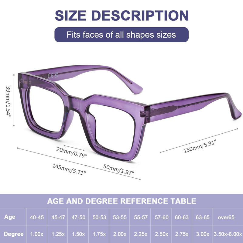 AQWANO Reading Glasses Women Square Computer Readers Stylish Designer Blue Light Block Anti Glare UV Ray Filter Eyeglasses, Purple 2.75 2.75 x