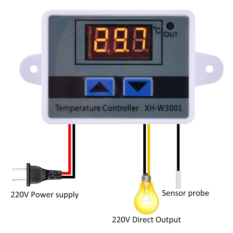 diymore XH-W3001 Digital Temperature Controller with Sensor AC110V-220V Thermostat Temperature Switch Heating Cooling AC 110V-220V