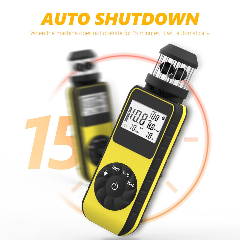 Digital Anemometer Anemometer Handheld with Wind Cup Anemometer Portable GR-881M Speed Meter with Compass and Temp(℃/℉) Measuring Air Speed Air Volume for Boat Sailing, Shooting 881M(Yellow)