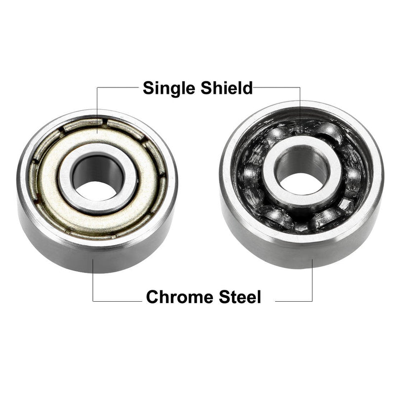 uxcell 624Z Deep Groove Ball Bearing Single Shield 60024, 4mm x 13mm x 5mm Chrome Steel Bearings (Pack of 10) 4mmx13mmx5mm