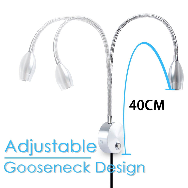 Adust Reading Light for Bed Headboard, Bed Reading Lamp, Bed Lights, Wall Mounted Reading Light, RV Boat Reading, DC 5V-240V 3W LED Touch Dimmable, 3 Color Temperature, 3000k, 4000k, 6000k 2 pack