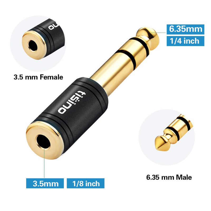TISINO 3.5mm to 1/4 Stereo Adapter, 1/8 inch Female to 1/4 inch Male Aux Jack Converter Headphone Adapter - Black, 2PCS 1/4 Male-1/8 Female 2PCS