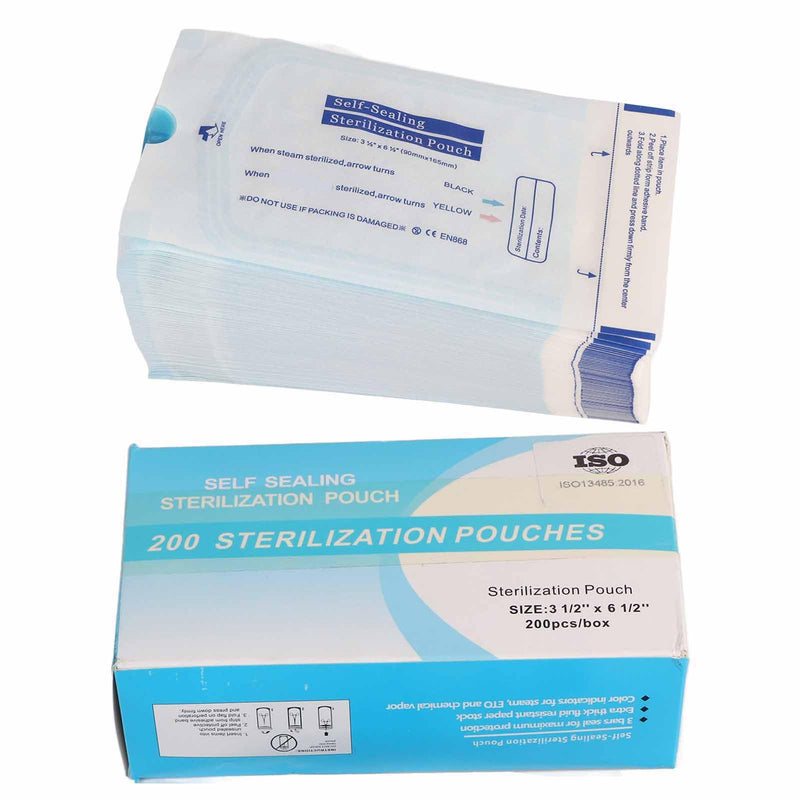 Pack of 200 Self-Sealing Sterilization Bags Disposable Sterilization Bags for Dental Tools, Cosmetic Packaging, Hospital, 90 x 165 mm 90 x 165 mm