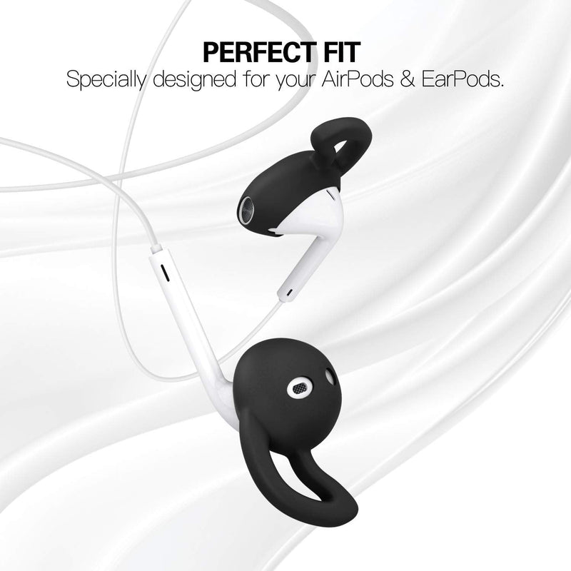 OneCut 5 Pairs Silicone Ear Tips Compatible for AirPods 1&2,Silicone Soft Anti-Slip Sport Earbud Tips, Anti-Drop Ear Hook Gel Headphones Earphones Protective Accessories Tips (Black) Black