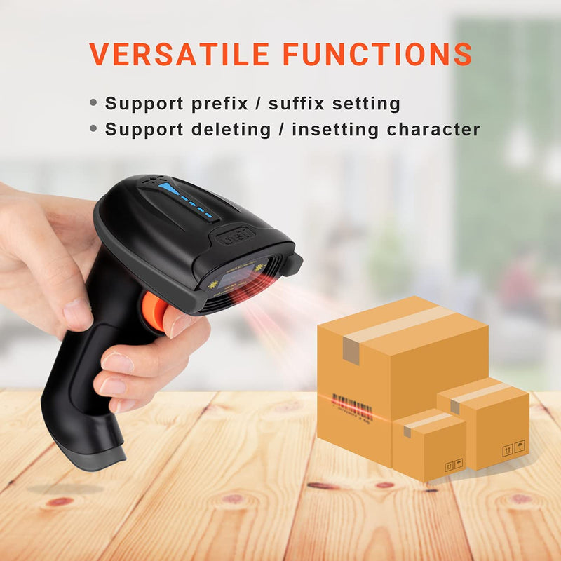 Tera Barcode Scanner Wireless Versatile 2-in-1 (2.4Ghz Wireless+USB 2.0 Wired) with Battery Level Indicator, 328 Feet Transmission Distance Rechargeable 1D Laser Bar Code Reader USB Handheld (Black) Black