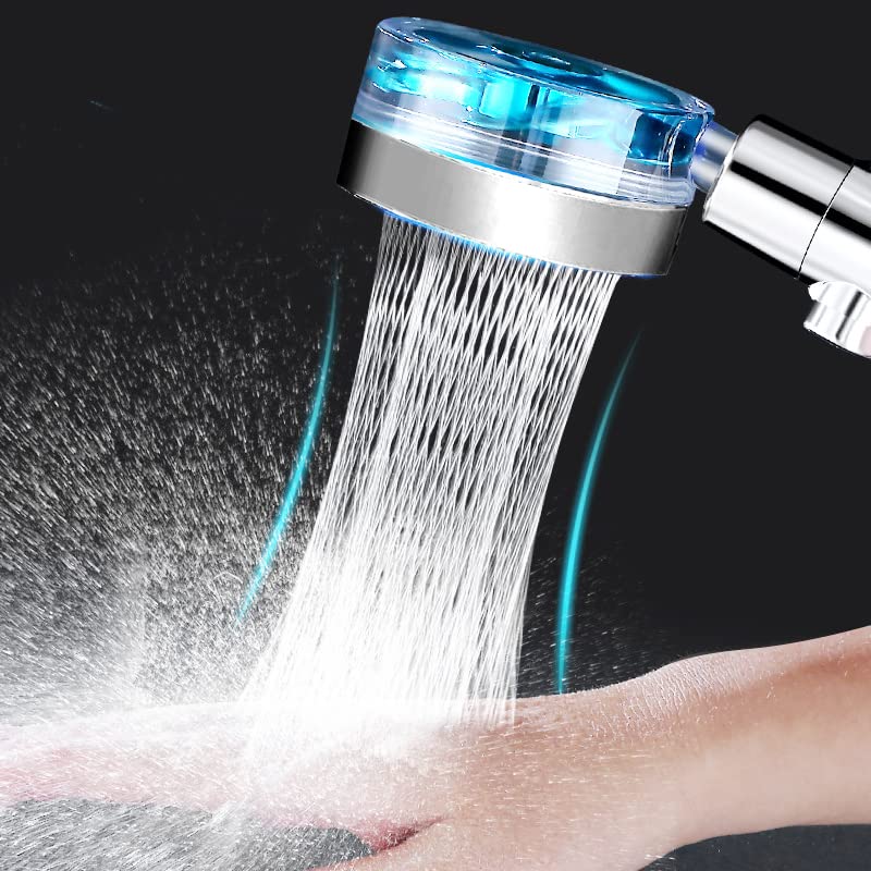High Pressure Shower Heads, Handheld Turbo Fan Shower, Hydro Jet Shower Head Kit with Replacement Hose/Bracket/Cotton Filters and Bath Loofah, One Key Pause Switch 360 Degrees Rotating Blue