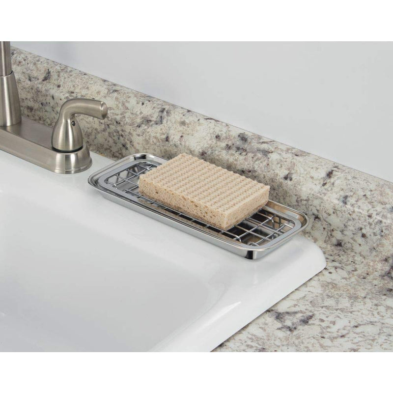 iDesign Gia Polished Stainless Steel 2-Piece Soap and Sponge Tray - 1.25" x 4.13" x 10.38"