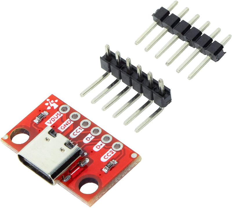 risingsaplings 2pcs USB Type-C Female Breakout Board 6 pins Output 2 CC Pins 5K1 Res (2.54mm 100mils Pitch)