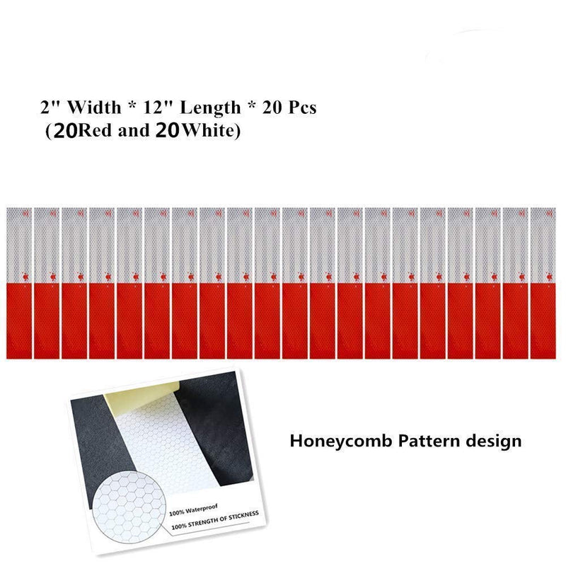 20Pcs Red White Micro Prismatic Sheeting Reflective Tape 2" X 12' Waterproof Reflector Tape Self-Adhesive Reflector Sticker Conspicuity Safety Warning Tape for Truck Trailer Pickup