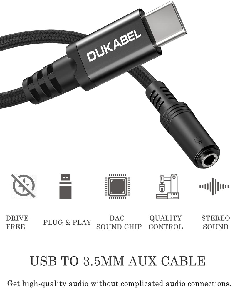 Type C to Aux Adapter, DUKABEL USB-C to Audio Jack with Upgraded DAC Chip for Samsung Galaxy S22 S21 S20 Ultra S20+ Note 20 Google Pixel 6 Pro/5/4/3/2 OnePlus 7T and More