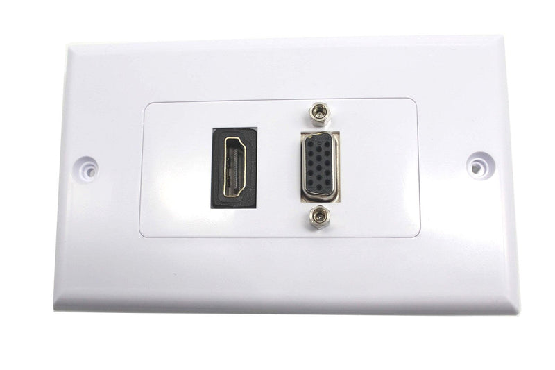 Poyiccot VGA Wall Plates, 1 Port HDMI Female + 1 Port VGA 15P Female AV Wall Outlet Video Socket Face Connector Plate White ABS (1HDMI+1VGA)