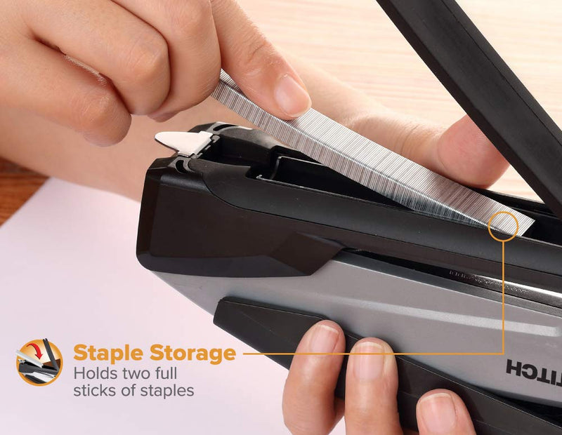 Bostitch Executive Stapler - 3 in 1 Stapler - One Finger, No Effort, Spring Powered Stapler, Black/Gray (INP20), 20 Sheets