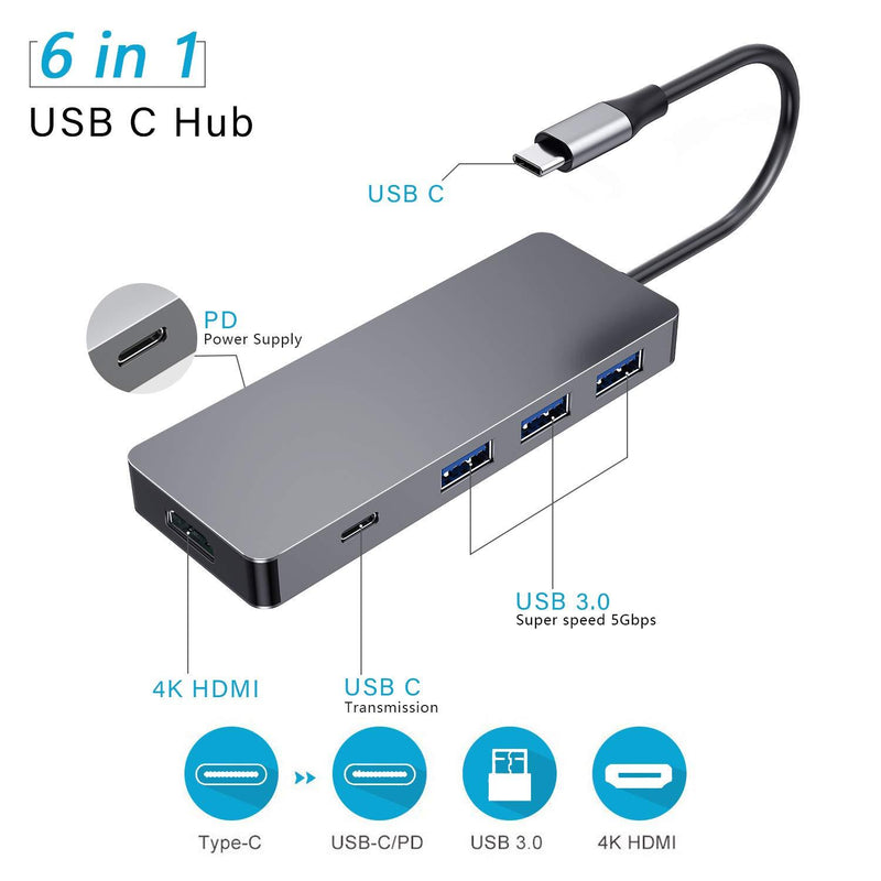 USB C Hub, Zedela USB C Adapter with 3 USB 3.0, 4K USB C to HDMI,PD Power Delivery(Thunderbolt 3),Data Transmission,6 in 1 Type C Hub for MacBook Pro/Air,iPad Pro,ChromeBook or More Type C Laptops