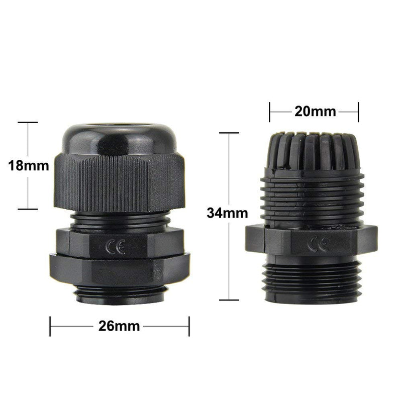 ZKSM Cable Glands (10Pcs), Nylon Cable Glands Waterproof M20 x 1.5 Glands 6-12 Range Black Cable Connector for Home/Garden/Outdoor Lighting Cable