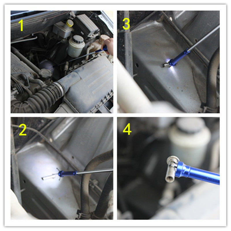 Telescopic inspection mirror with LED lights. The claw magnetic pickup has LED lights. Combination tool set. Easy to observe and grab the items in the gap.