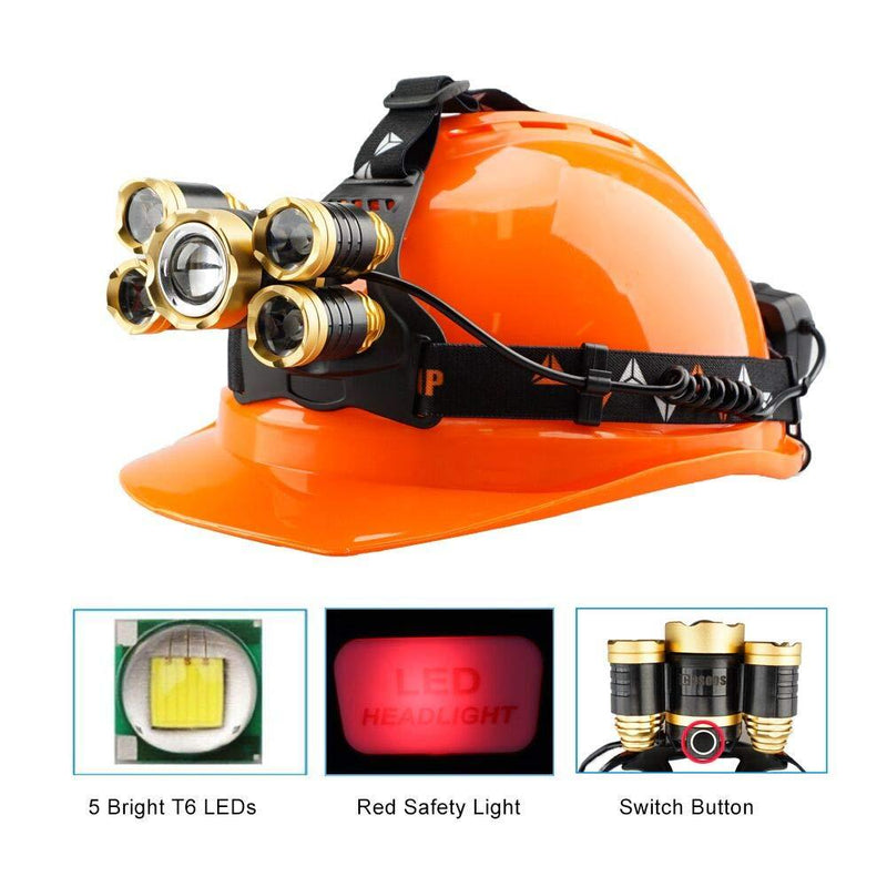 Rechargeable Headlamp Flashlight,COSOOS Bright LED Headlamp,3500 Lumen 4-Mode Headlight,Waterproof, Zoomable Headlamp for Adults, Head Lamp for Hardhat, Li-ion Battery Included