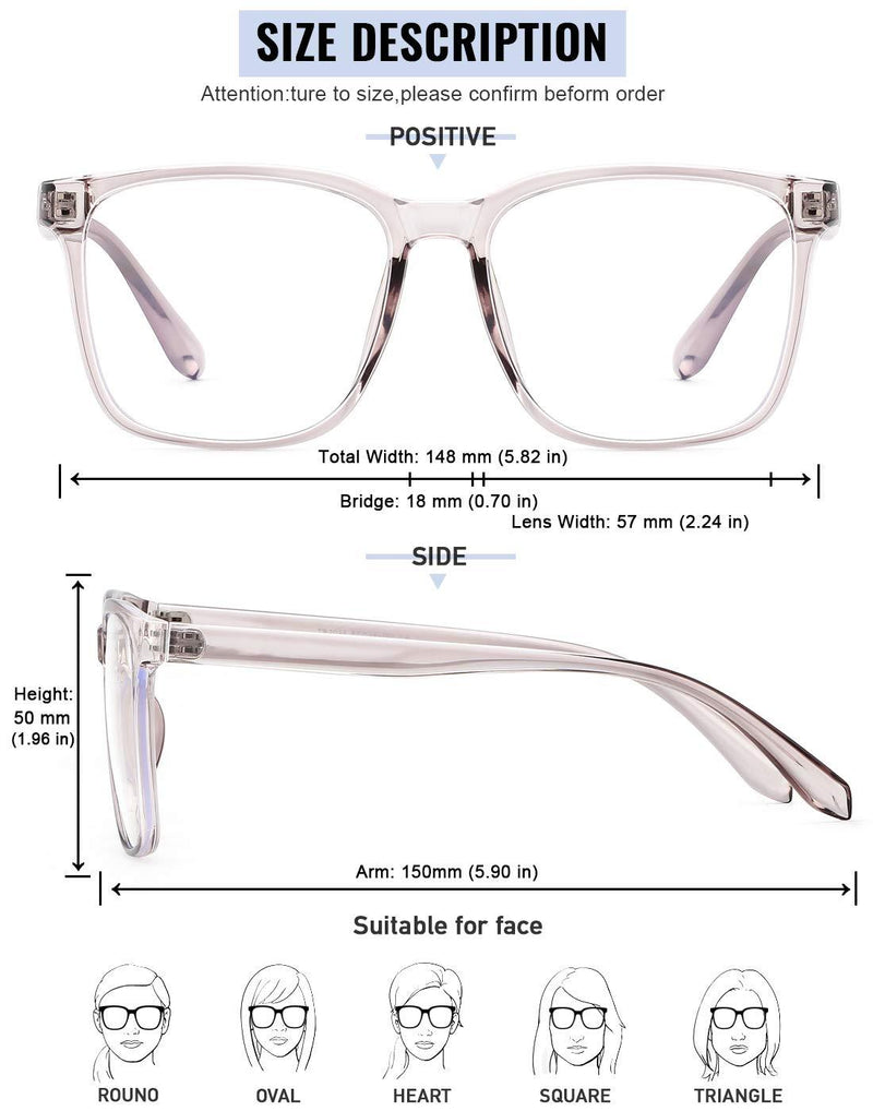 Blue Light Blocking Glasses Overseized Square Computer Glasses Anti Blue Light for Women Men Light Purple