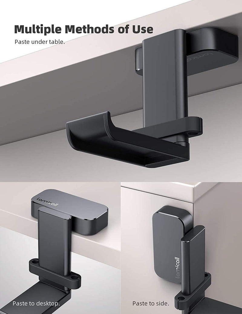 Lamicall Headphone Stand, Headset Hanger - 360 Degree Rotation Earphone Hook Holder Mount, Table Headphone Stand with Cable Organizer, Gaming Headset Clamp for HyperX, Razer, Sony, Sennheiser - Black Black General