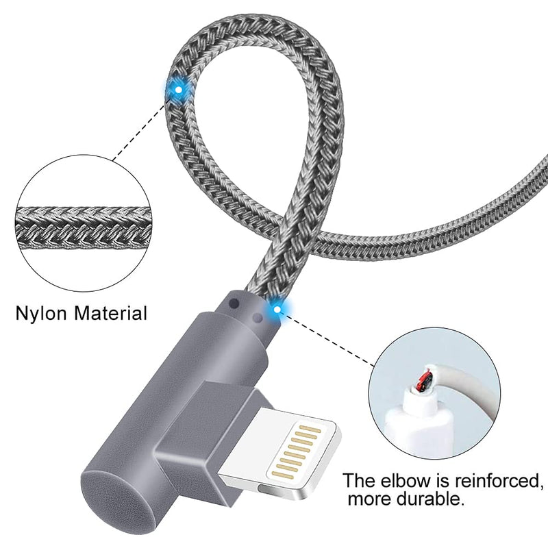 MFi Certified 10FT Lightning Cable iPhone Charger Cord 90 Degree Fast Data Cable Nylon Braided Compatible with iPhone Xs Max/XS/XR/7/7Plus/X/8/8Plus/6S/6S Plus/SE (Gray, 10FT) Gray