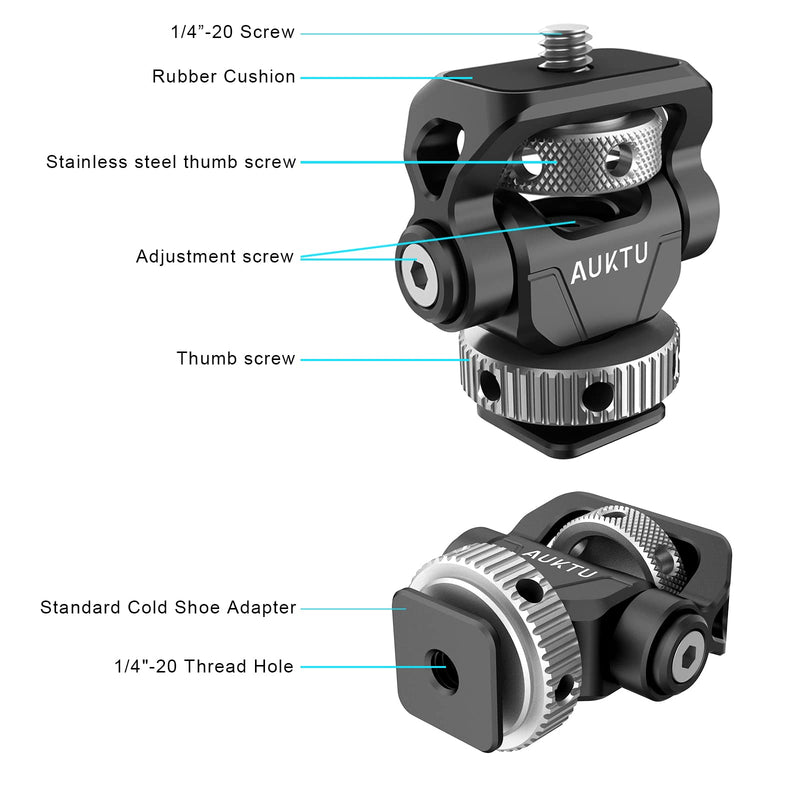 AUKTU Camera Monitor Mount Swivel 360° and Tilt 180° Adjustable DSLR Monitor Mount with Cold Shoe Mount for 5 inch and 7 inch Monitor-T2001