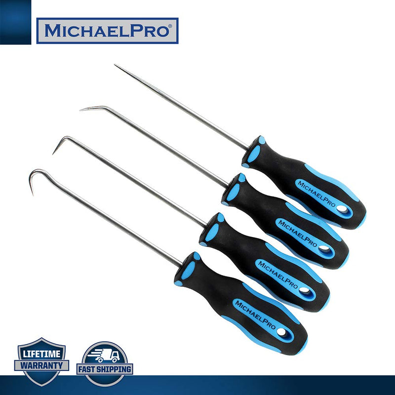 MichaelPro MP002006 4-Piece Precision Mini Pick & Hook Set – Assortment of Straight, Angled, Degree Pick and Hook Tools Suitable for Mechanics, Automotive and Daily