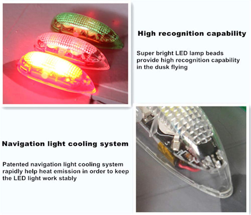3PCS/Set RC Plane LED Light Kit for Jet Airplane Aircraft Fix Wing Quadcopter, Rechargeable Red Green White LED Flashing Lights, Super Bright Little Navigation Light for Safe and Fun Dusk Flight