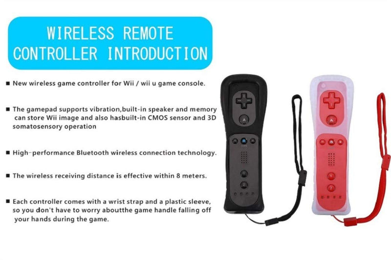 ZeroStory 2 Packs Wireless Controller and Nunchuck for Wii and Wii U Console, Gamepad with Silicone Case and Wrist Strap (Black and Red) Black and Red
