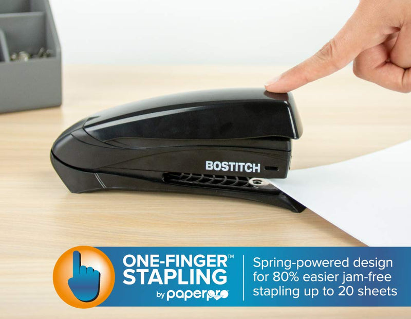 Bostitch/PaperPro Inspire 20 Sheet Stapler - One Finger, No Effort, Spring Powered Stapler - Black (1423) 20 Sheets