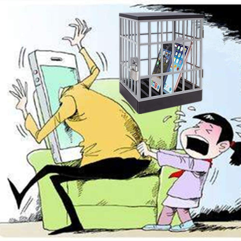 Mobile Phone Jail Cell Phones Prison Lock Up Safe Smartphone Stand Holders Classroom Home Table Office Storage Gadget -Family Time, Party Fun Novelty Gift Idea Grey + black
