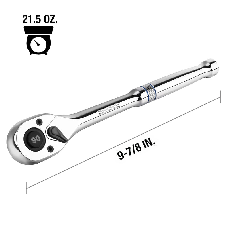 DURATECH 1/2-Inch Drive Ratchet Handle, Ratchet Wrench, Socket Wrench, 90-Tooth, Quick-release Reversible, Chrome Alloy Made 1/2''