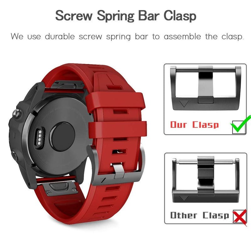 NotoCity Compatible Fenix 5X Plus Bands Fenix 7X Sport Silicone Replacement Watch Strap for Garmin Fenix 5X/Fenix 5X Plus/Fenix 6X/Fenix 6X Pro/Fenix 3/HR/Descent MK1/D2 Delta PX/D2 Charlie(Red) Red